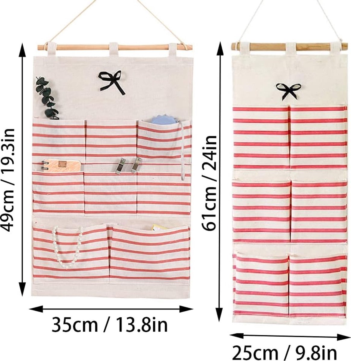 Relaxdays hangende organizer, 3 vakken, katoen, HxB: 74 x 20 cm, wandorganizer badkamer, hal, kantoor, crème/geel