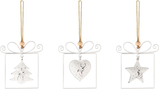 Décoratif | Cintre cadeau avec coeur/arbre/étoile, blanc, métal, 10x8x1cm,  lot de 3... | bol.com
