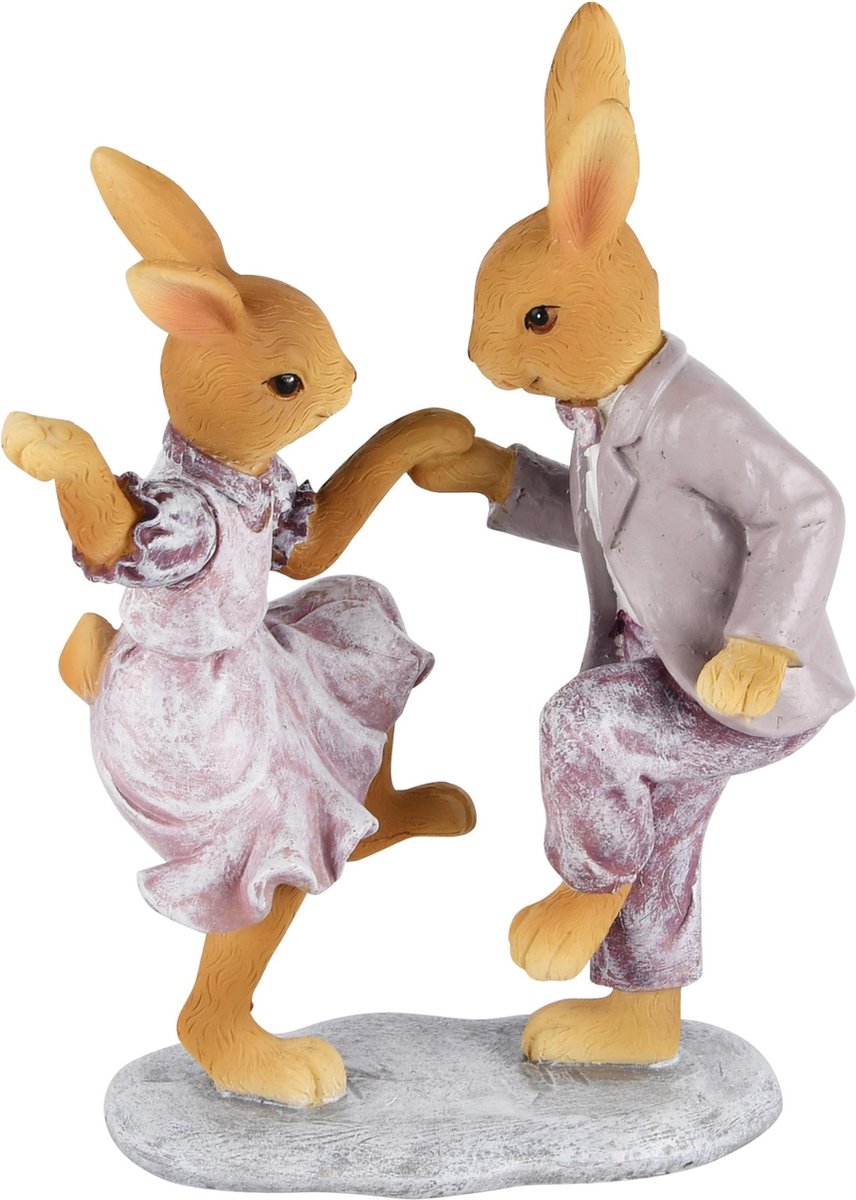 dekoratief Bunny koppel dansend, resina, 12x8x17cm | A230251 Roze