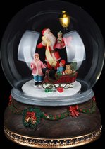 Dekoratief | Muziekdoos 'Santa with Kids', glas/resina, 12x12x16cm + adapter | A205749
