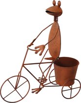 Décoratif | Grenouille sur vélo avec pot de fleur, métal, 37x18x42cm | A230604