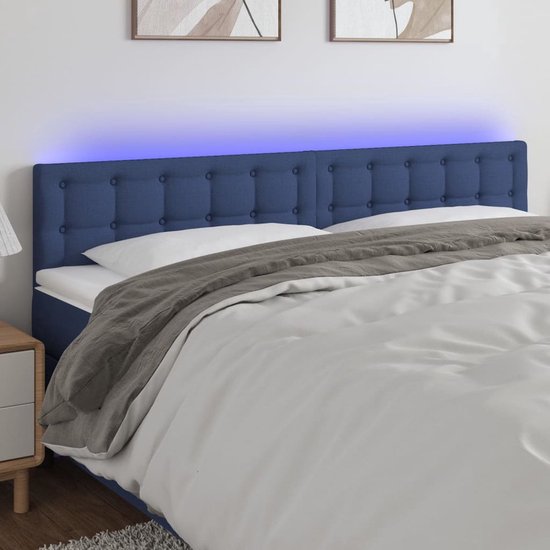Tête de lit The Living Store - Lumière LED- Ajustable - Support confortable - Bande LED découpable - Blauw - 200 x 5 x 78/88 cm