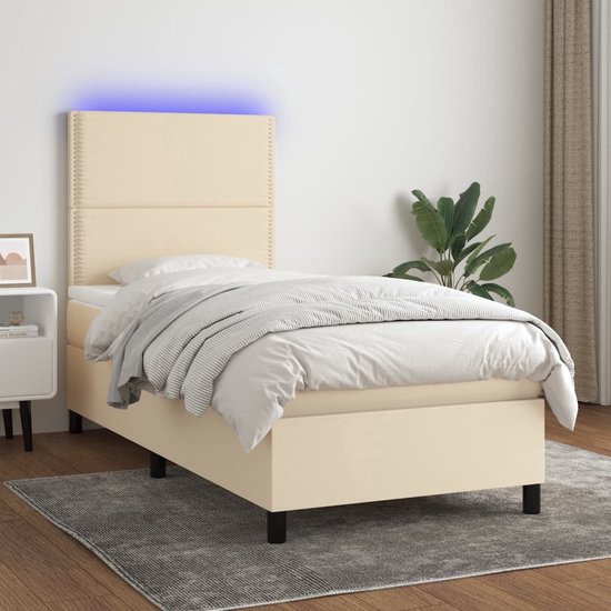 The Living Store Boxspring Bed - LED-verlichting - 203x100x118/128 cm - Crème