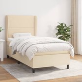 The Living Store Boxspringbed - Comfort - Bed - 203 x 103 x 118/128 cm - Crème - Stof (100% polyester) - Pocketvering matras - Middelharde ondersteuning - Huidvriendelijk topmatras - 1 x bedframe 1 x hoofdbord met randen 1 x matras 1 x topmatras