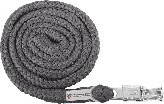 Antraciet halstertouw, gedraaid met een zilverkleurige paniekhaak.