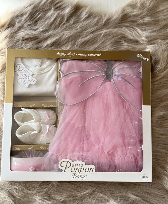 Baby jurk - feestjurk-doopjurk - tutu jurk- doopschoentjes-new born-baby geschenkenset-roze kleur-maat 56/62- 0 tem 4 maanden van BesTers — afbeelding 2