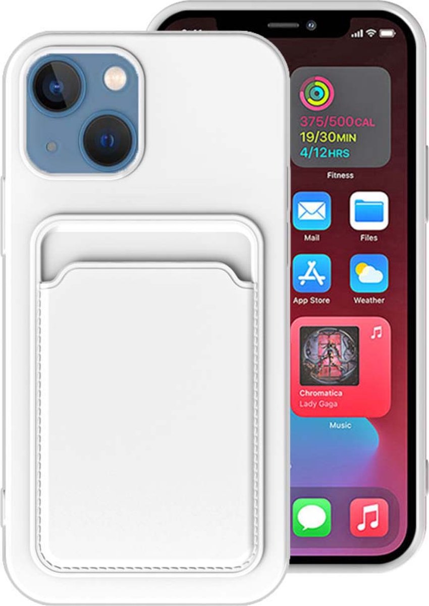 Smartphonica iPhone 13 siliconen hoesje met pashouder - Wit geschikt voor iPhone 13