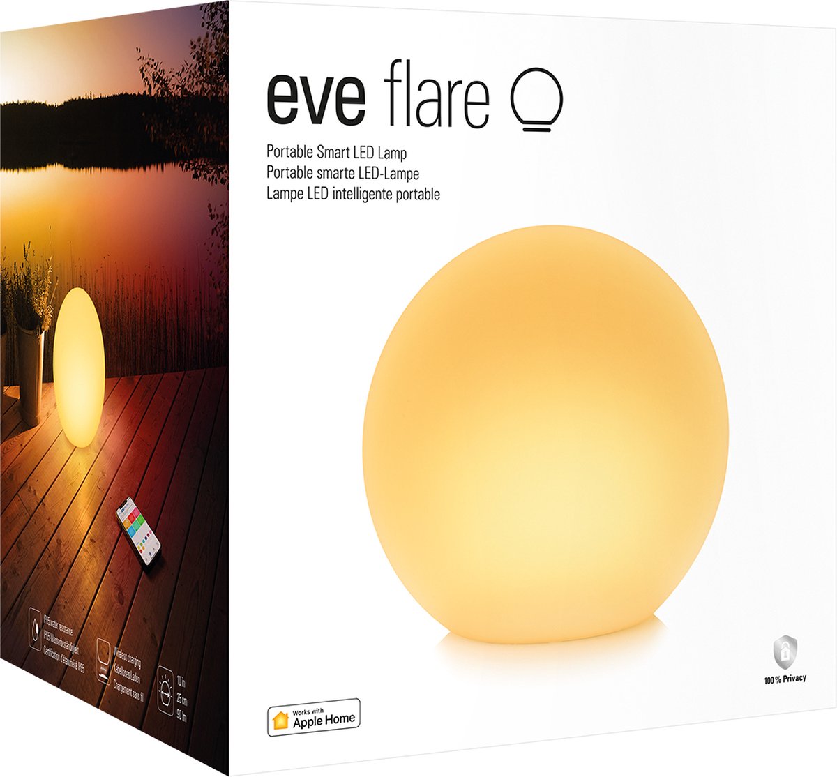 Eve Flare - Draagbare slimme ledlamp met Apple HomeKit-technologie, IP65-waterbestendigheid en draadloos opladen, Bluetooth & Thread