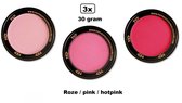 3x Set PXP Professional Colours schmink roze/pink/hotpink 30 gram - Schminken verjaardag feest festival thema feest