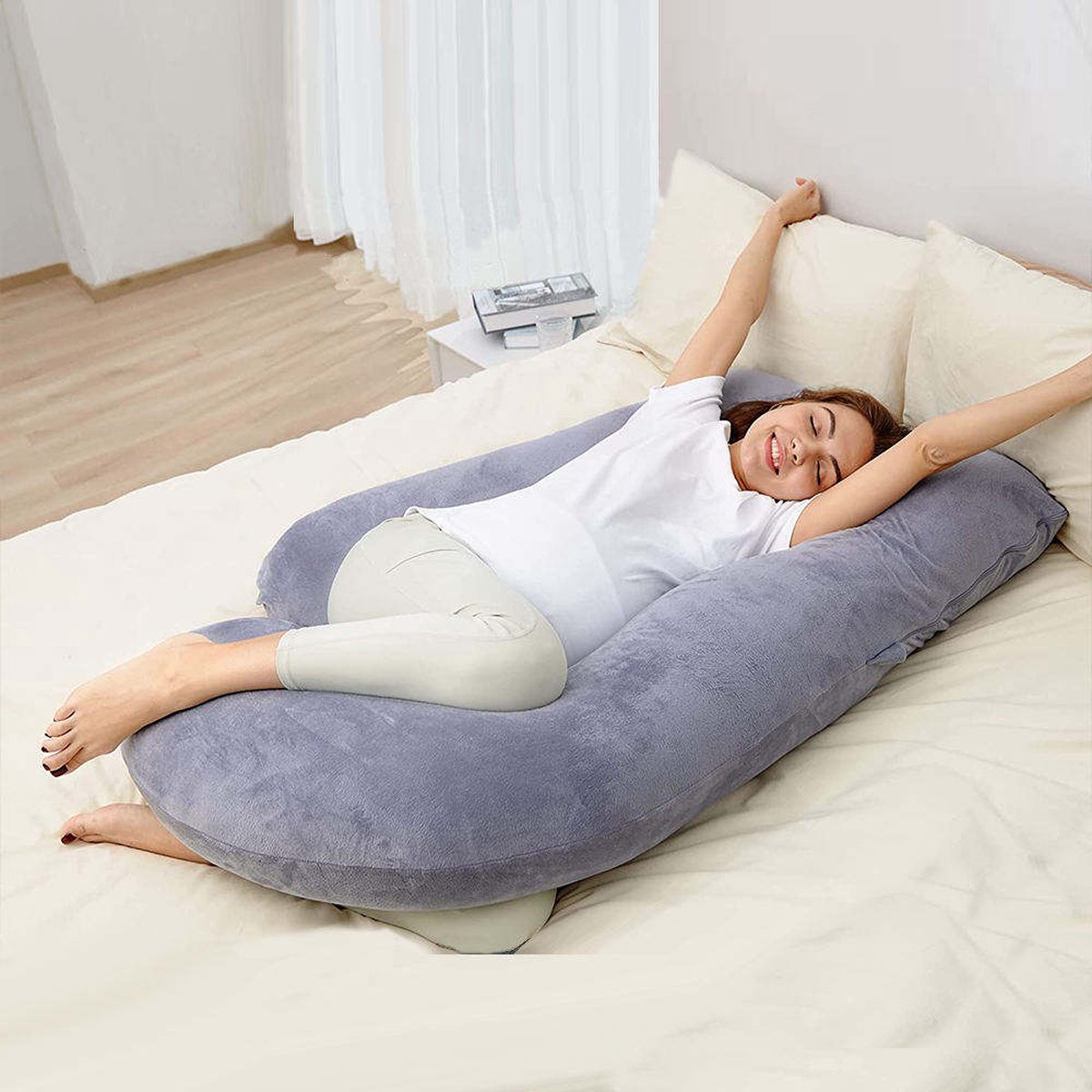Zwangerschapskussens U-vormig kristalfluwelen lichaamskussen for zwangere vrouwen.Afneembare en wasbare kussensloop.Ondersteuning for benen, taille en buik (Color : A15, Size : 135x70