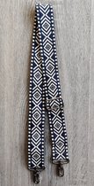 SWAN - tassenriem - bagstraps - tassenband - schouderband - camerariem - verstelbaar - jeans blauw ecru - zilveren gesp - 40 mm