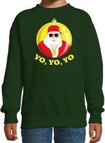 Bellatio Decorations kersttrui/sweater voor kinderen - Kerstman - groen - Yo Yo Yo - Kerstdiner 152/164