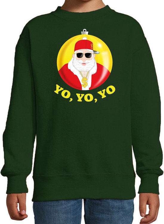 Foto: Bellatio decorations kersttrui sweater voor kinderen kerstman groen yo yo yo kerstdiner 152 164