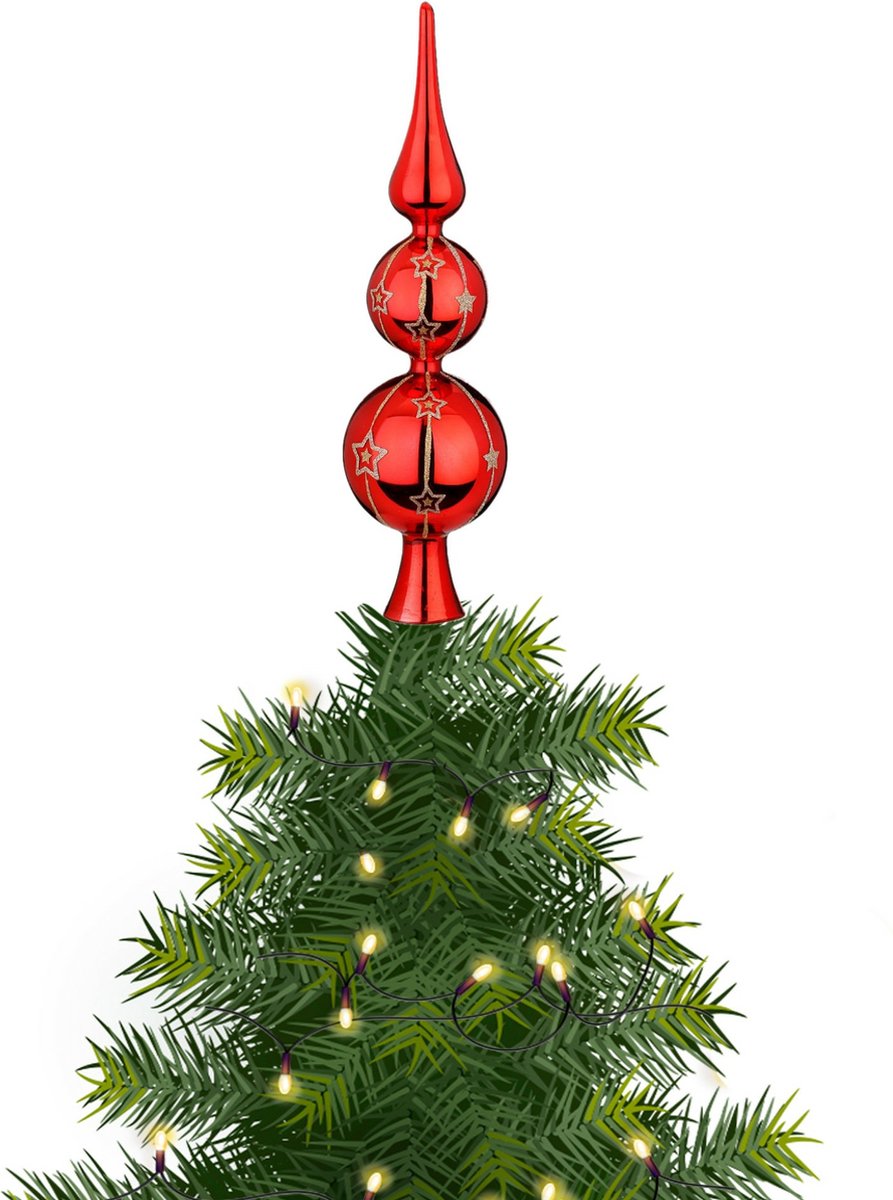 Rode glazen kerstboom piek gedecoreerd, 31 cm hoog - Inge Glas.