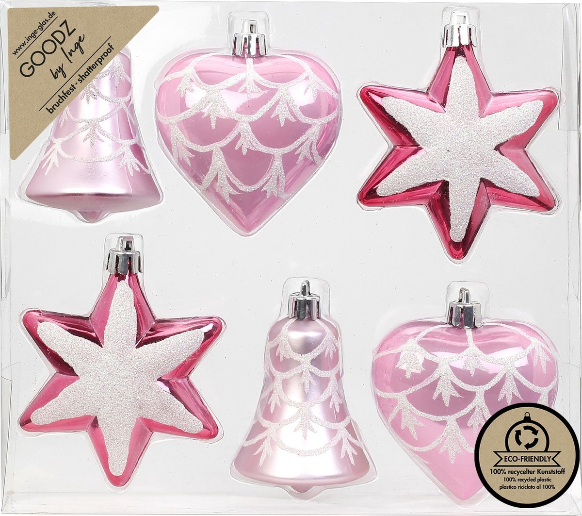 Christmas goods Inge Christmas kersthangers figuurtjes - 6x- roze - 9 cm -kunststof