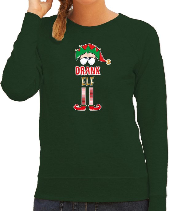Bellatio Decorations foute kersttrui/sweater dames - Drank Elf - groen - Kerst elfje S