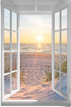 Poster Zonsondergang door het raam 91,5x61 cm