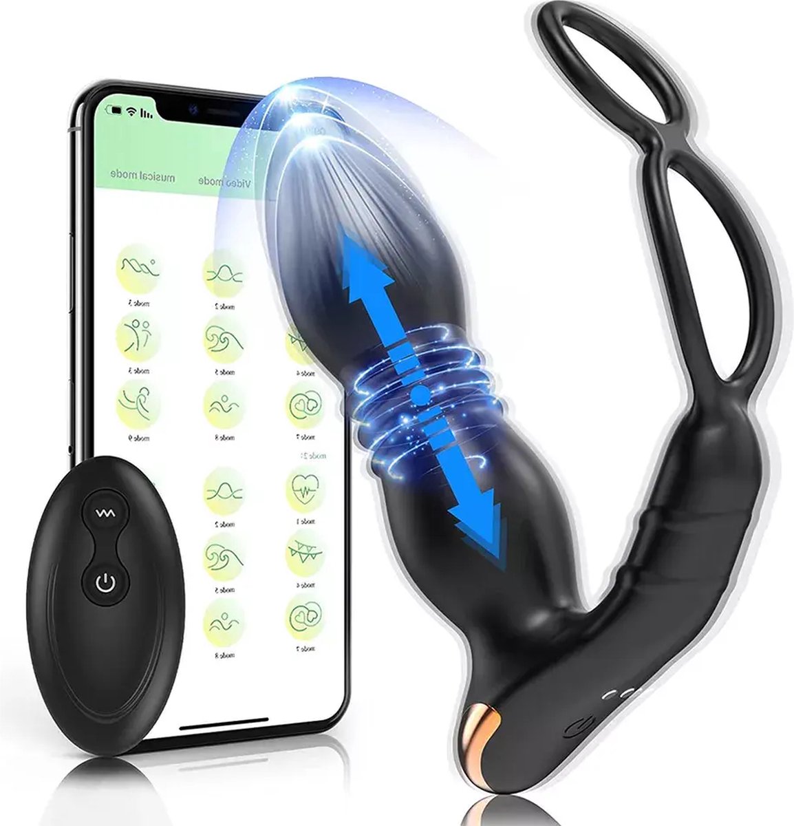 Goedkoopste Douglas - Prostaat Stimulator met Cockring – 9 Vibratiestanden - Vibrerende Butplugg - Anaal Dildo voor Mannen - Draadloos - Dubbele Stimulatie - Op afstand - Inclusief Extra Vibrator en App