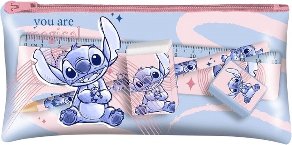 Disney Stitch Ensemble de Papeterie Comprenant Crayon, Règle