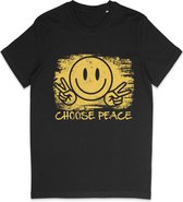 T Shirt Dames Heren Unisex - Choose Peace Smiley - Zwart - XL