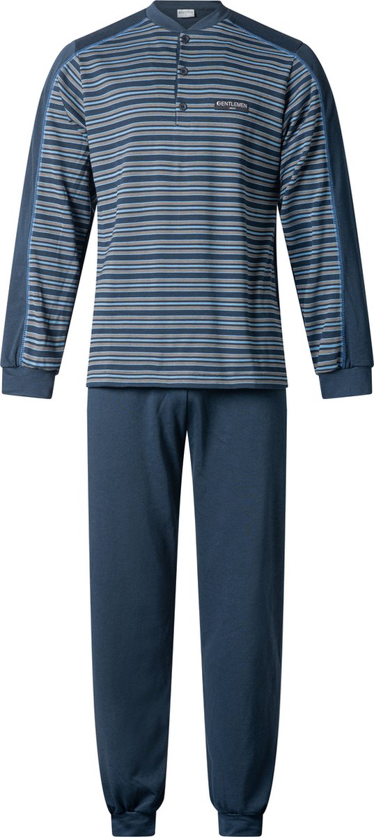 Gentlemen - warme heren pyjama 114249 - double jersey - knoophals - blauw - maat S