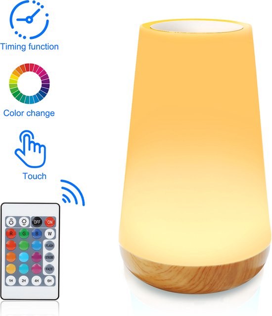 USB Oplaadbaar Nachtlampje Met Afstandsbediening - 13 RGB kleuren - Sfeerlamp - LED verlichting - Nachtlamp - Wake-up Light - Bedlamp voor Baby, Kinderen & Volwassenen - Dimbaar - Touch Control - 15 cm