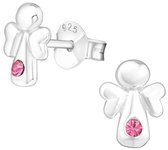 Joy|S - Zilveren engel oorbellen - kristal roze - 5 x 8 mm - kerst kinderoorbellen