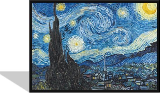 Vincent van Gogh Starry Night ingelijst - De Sterrennacht kunst poster - Houten wissellijst - Formaat 50 x 70 cm