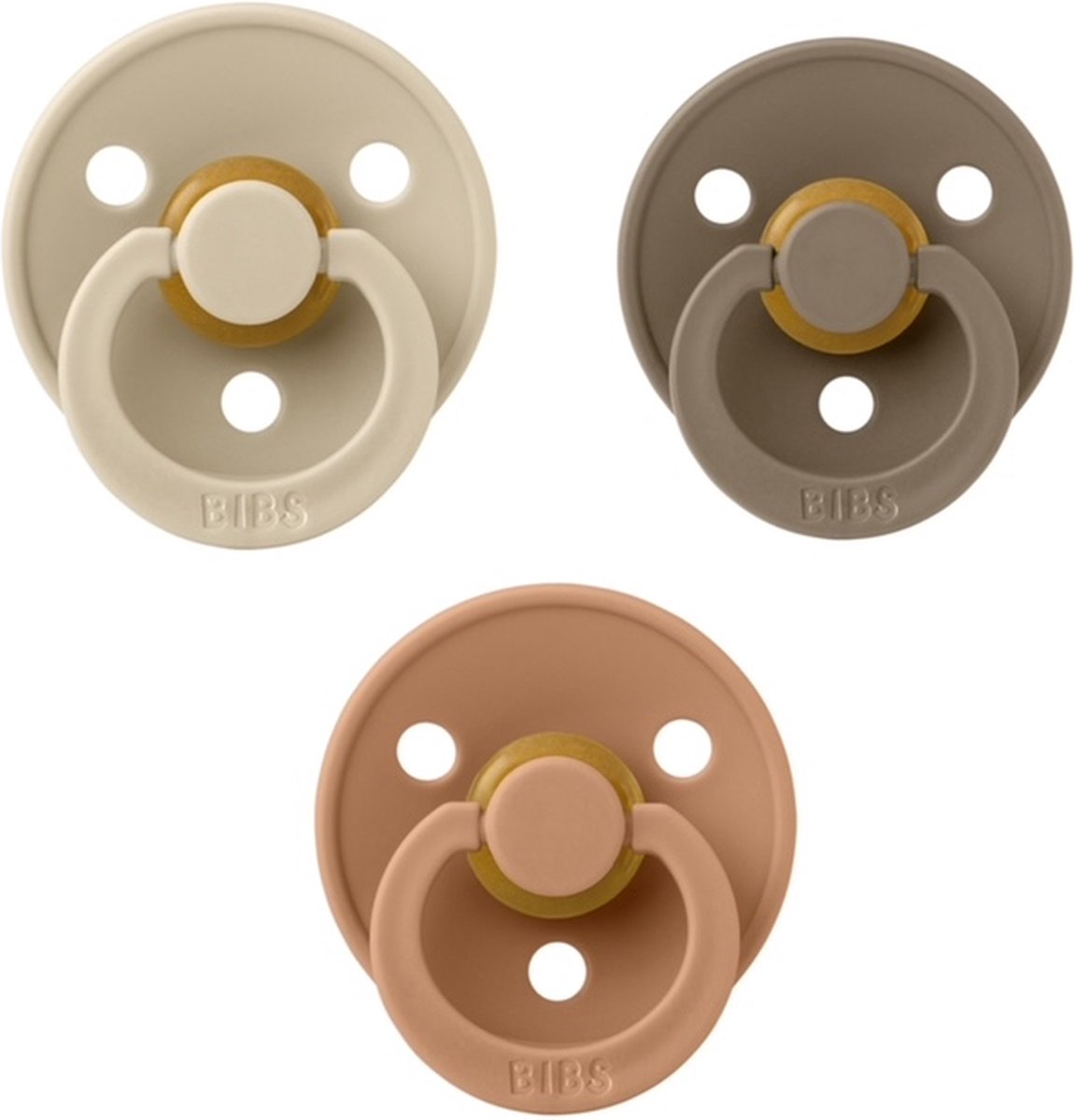 Goedkoopste Bibs fopspeen 0-6 maand set 3 stuks Dark Oak,Vanilla en Desert Sand maat 1