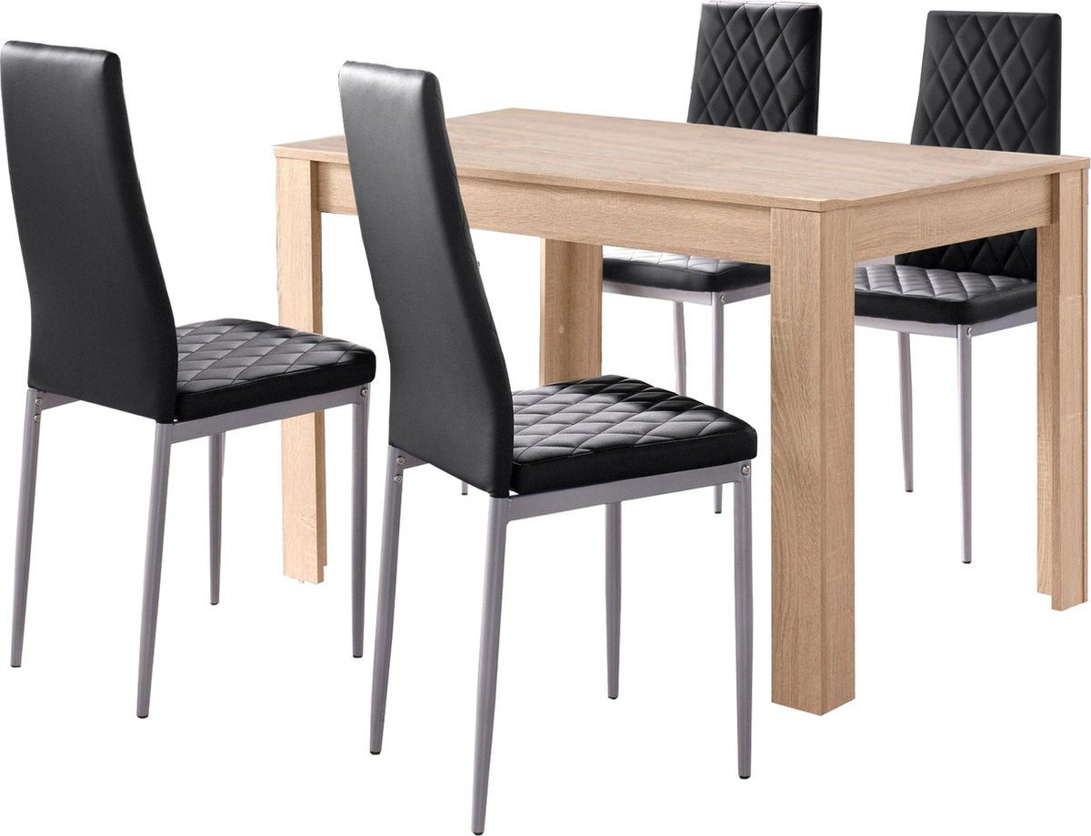 Lynn & Brooke|Set van Eettafel 120x80cm met 4 Stoelen Zwart