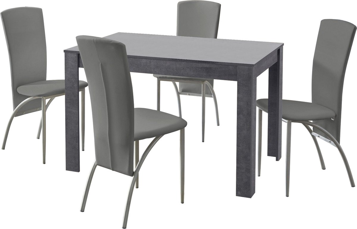 Notio Living Lynn & Nicole-Set van Eettafel 120x80cm met 4 Stoelen Lichtgrijs
