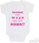 100% katoenen Romper "Kan iemand even wijn halen voor mama!?" moeder moederdag mama Meisjes Katoen Wit/roze Maat 62/68
