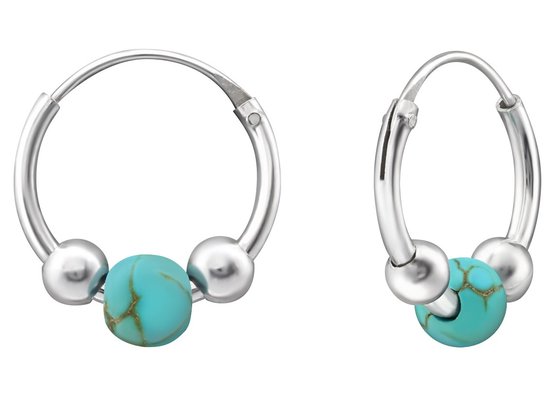 Joie|S - Boucles d'oreilles Bali argent - 12 mm - turquoise - boules t11