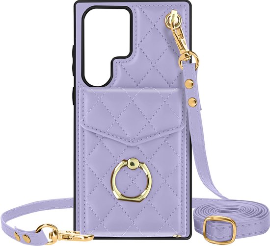 Geschikt voor Samsung Galaxy S23 Ultra Crossbody Case, Portemonnee Achterkant Lichtpaars
