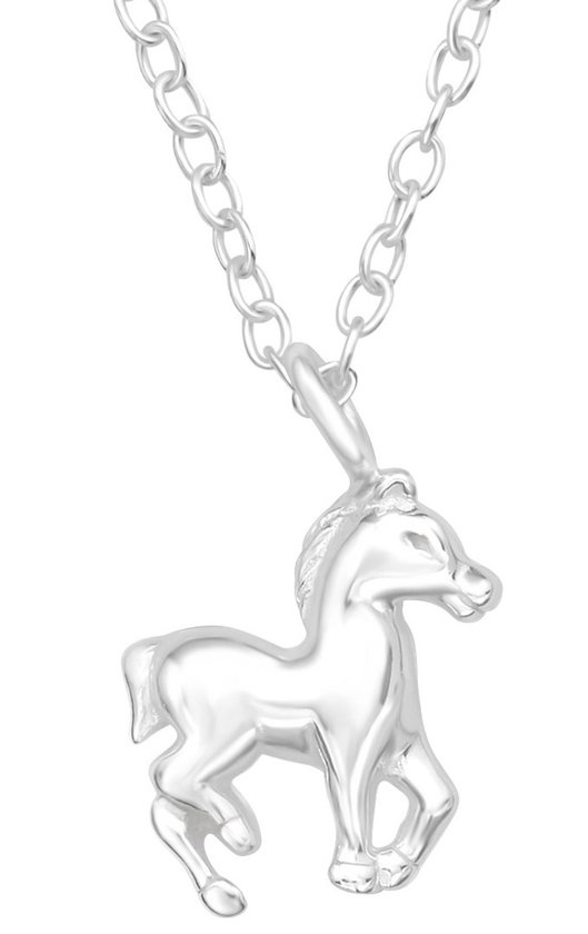 Joy|S - Zilveren paard hanger met ketting - 39 cm (extra oogje op 36 cm) - voor kinderen