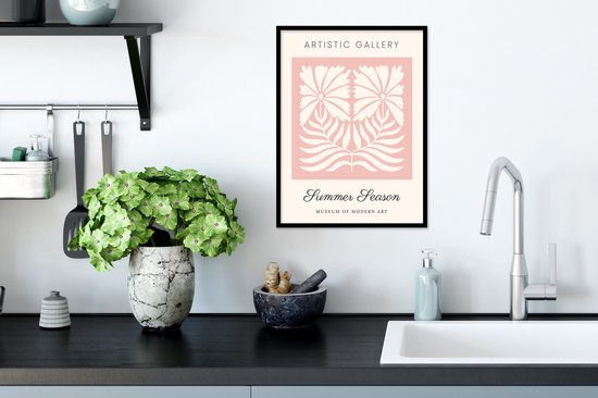 Cadre photo avec affiche - Feuilles - Fleurs - Rose - Abstrait - Boho - 30x40 cm - Cadre pour affiche - Décorations de Noël - Décoration de Noël pour l'intérieur - Noël
