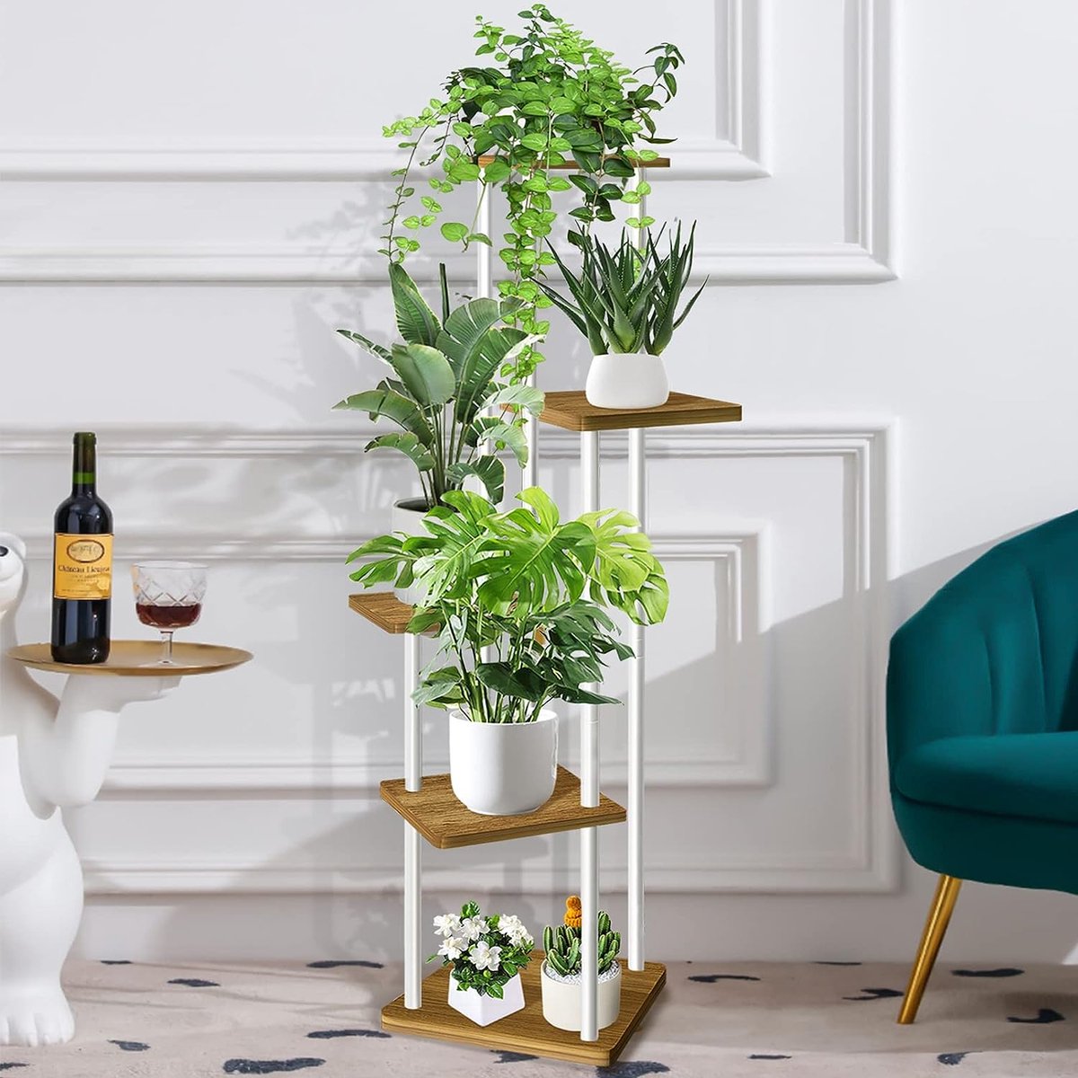 Table D'appoint / Tabouret En Forme De Pile De Livres – Bois Massif D'acacia – Style Campagne – Dimensions 25x25x30 Cm