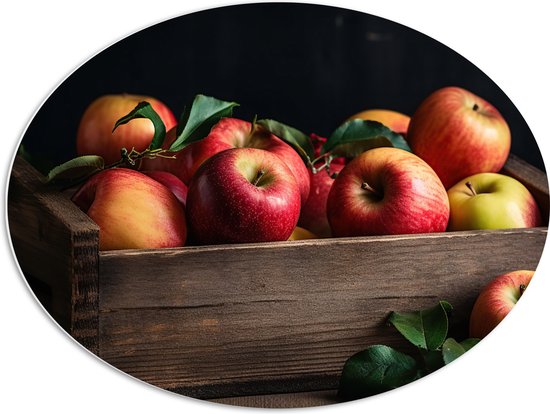 PVC Schuimplaat Ovaal - Krat Vol Verse Rode Appels - 80x60 cm Foto op Ovaal (Met Ophangsysteem)