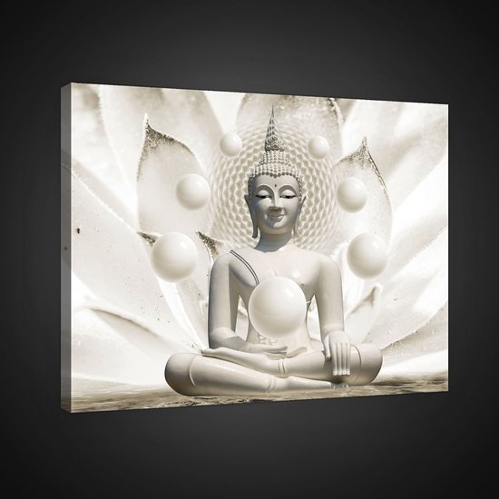 Canvas Schilderij - Boeddha - Zen - Boeddhisme - Meditatie - Zen meditatie - Buddha - Slaapkamer - Woonkamer - Schilderijen op canvas - Inclusief Frame (60x80 cm) (BxL)