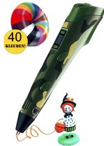 3D pen-XXL-starterspakket-Inclusief 129 Meter Filament in 40 kleuren-Boek met 40 bladzijden met sjablonen en herbruikbaar transparant overtrekvel-Oplader-Penhouder-Groen