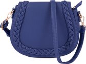 Nouka Donker Blauwe Dames Tas – Schoudertas – Crossbody – Avondtasje - met Gevlochten Patroon en Verstelbare en Afneembare Tassenriem / Schouderriem