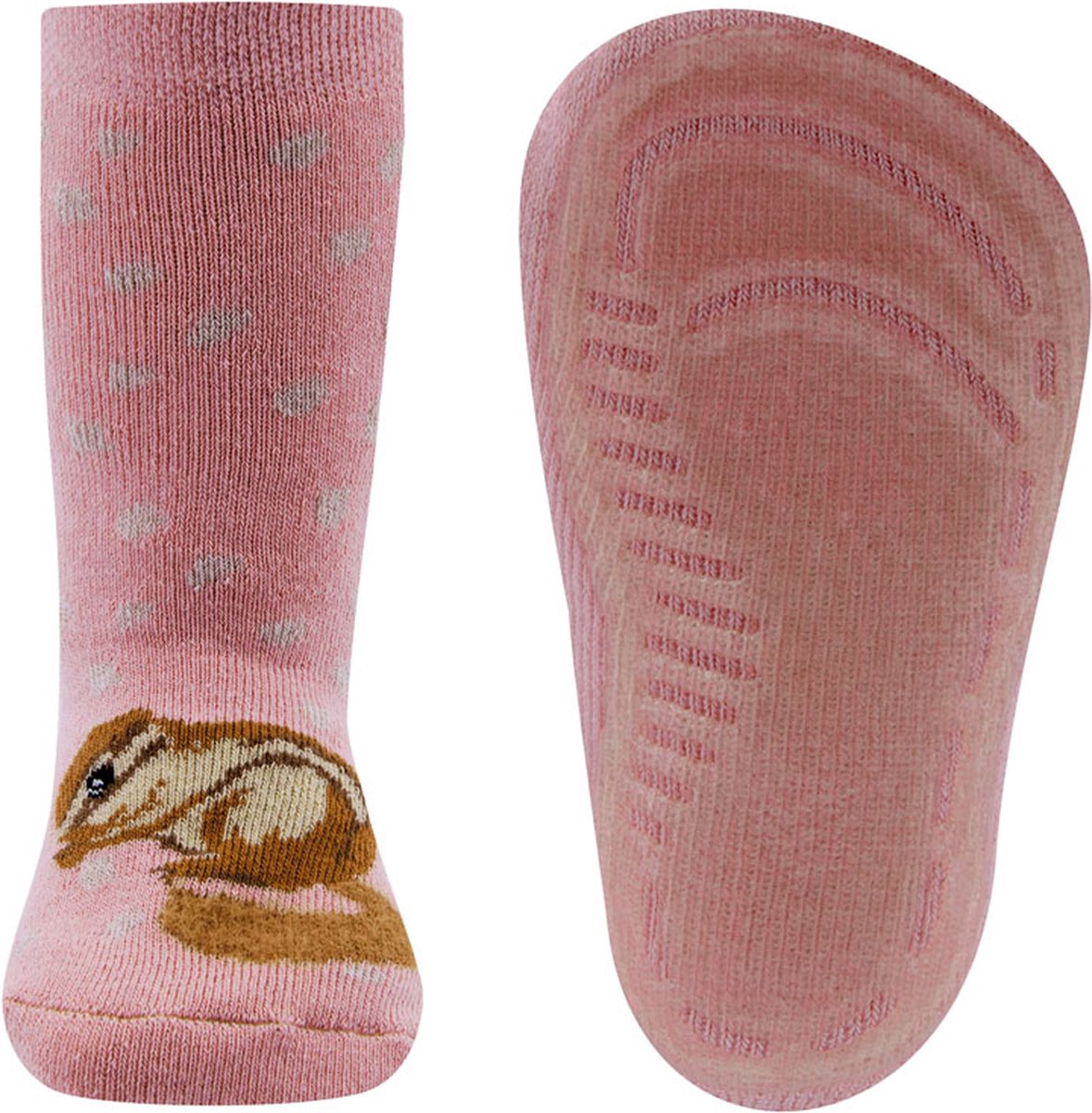 Ewers antislip sokken roze met bruine eekhoorntjes