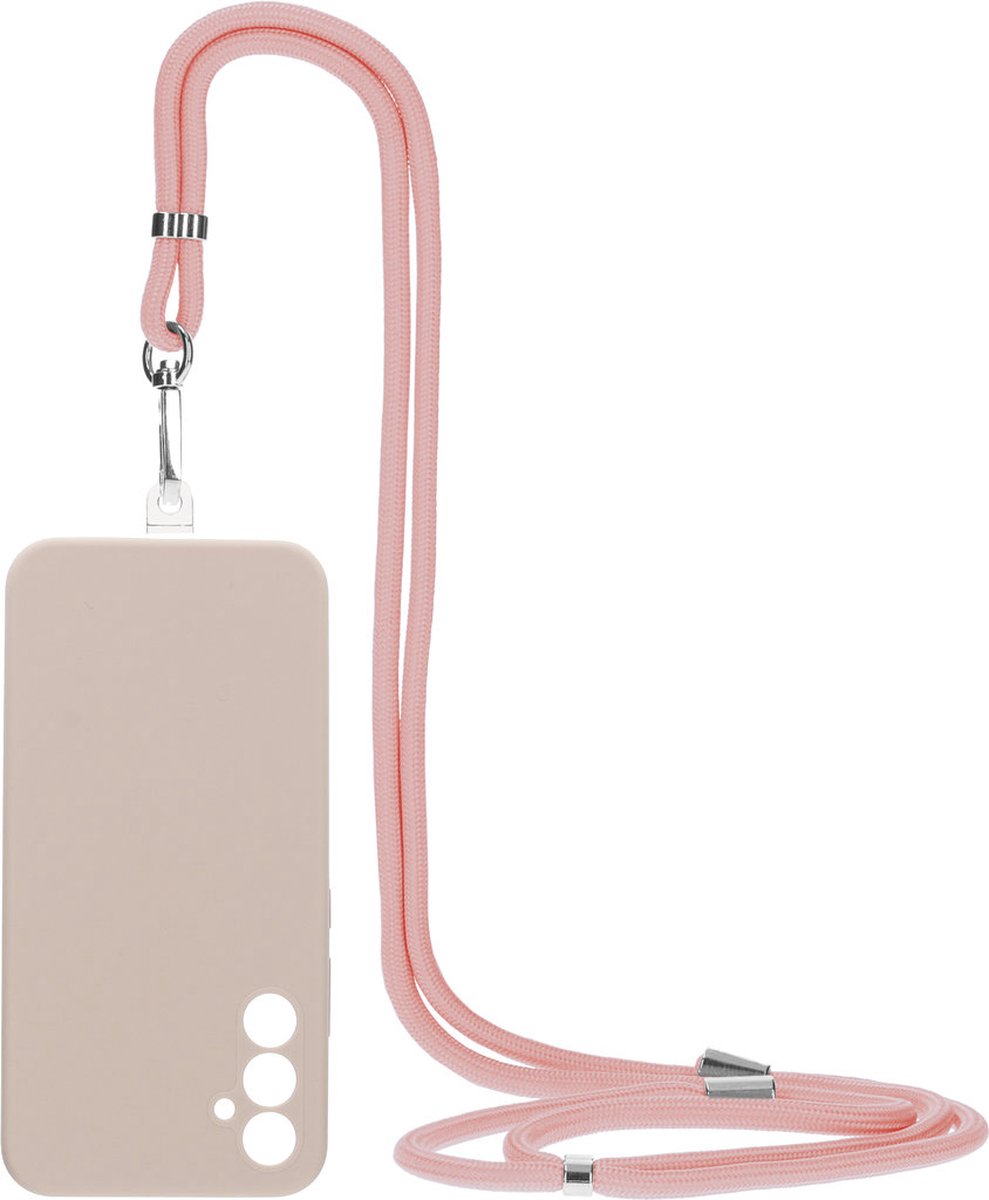Mobiparts Siliconen hoesje met koord voor de Samsung Galaxy A34 Roze