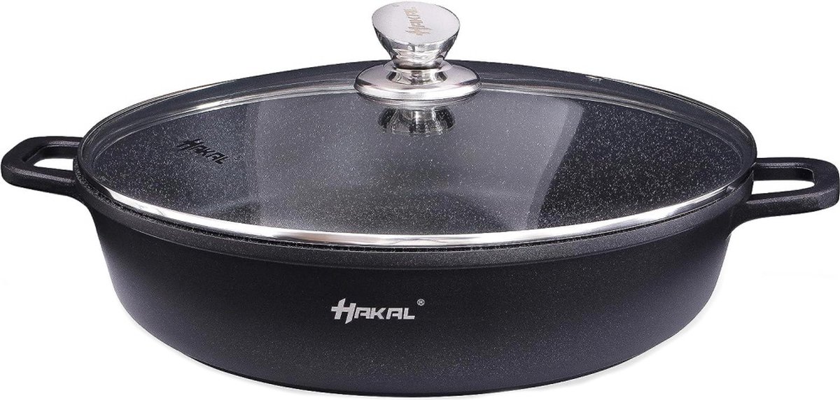 Marmer Coating Lage braadpan met deksel 28 cm