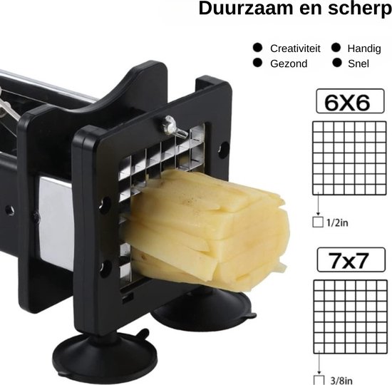 Frietsnijder van roestvrij staal, professionele aardappelsnijder, met messen van 12 mm en 9 mm, antisliptechnologie, groentesnijder voor aardappelen, wortelen, komkommers