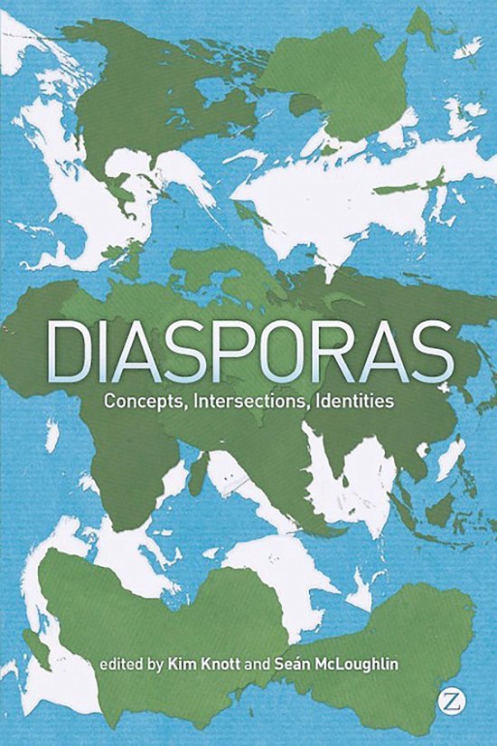 Boekomslag 'Diasporas: Concepts, Intersections, Identities' met wereldkaart in groen en blauw.