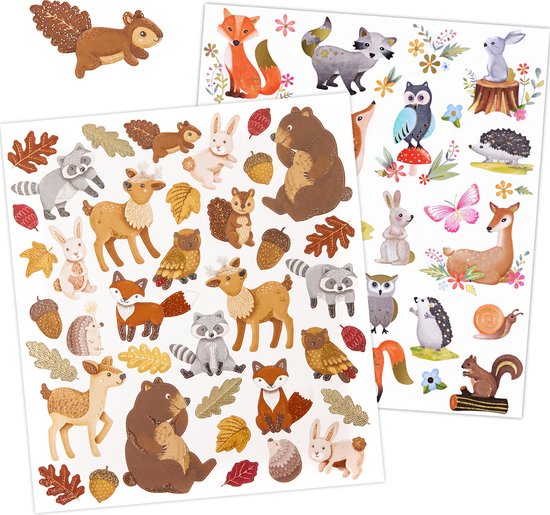 Stickervellen Herfst met Glitters en Goudfolie - Dieren Stickers - Bosdieren Stickers - Knutselen Kinderen - Knutselen Volwassenen - Knutselen Meisjes - Stickervellen Volwassenen - Kaarten Maken - Hobbystickers - Stickers voor Kinderen - Herfst