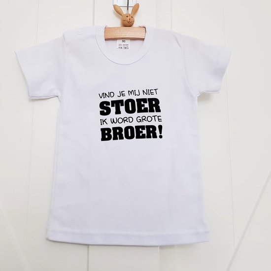 Shirt Stoer Ik word grote broer big brother | korte mouw | wit | maat 92 zwangerschap aankondiging bekendmaking baby