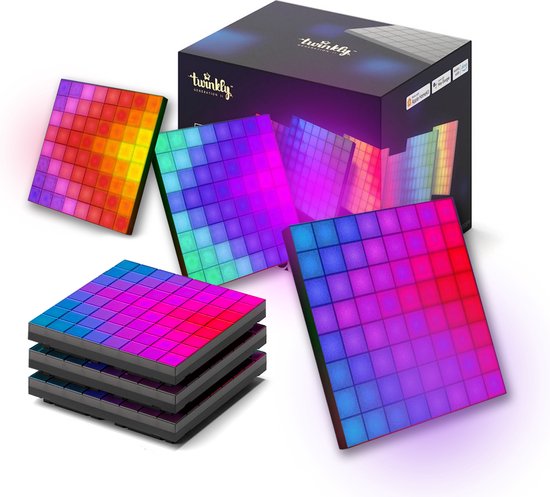 Twinkly Squares Slimme Verlichting Starterkit - LED wandlamp - Wandpaneel - App gestuurde - RGB - Gaming - Decoratie - 6 ST - Zwart