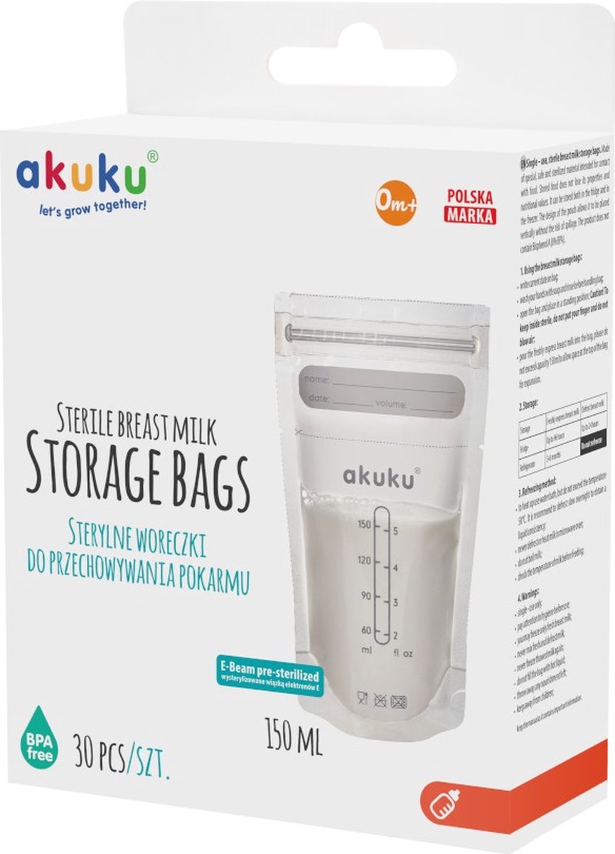 Akuku - Sterylzeerde Bewaarzakjes Voor Babyvoeding - Moedermelk - BPA-vrij